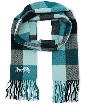 Coach Women's Wool Checkered Fringe-Trim Scarf