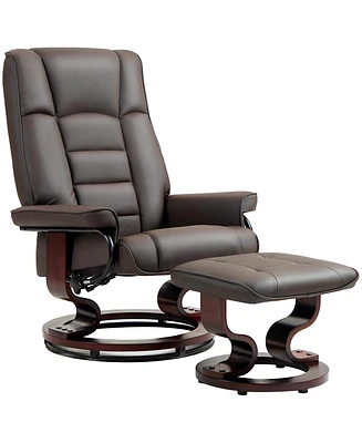 Homcom Swivel Recliner with Ottoman, Faux Leather Reclining Chair, Gray