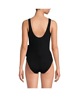 Lands' End Women's Side Tie V-neck Wrap High Leg One Piece Swimsuit