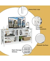 Gymax Tv Stand Entertainment Media Center for Tv's up to 55'' w/ Storage Shelves White