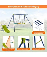 Sugift 4-in-1 Heavy-Duty Metal Playset with Slide and Basketball Hoop