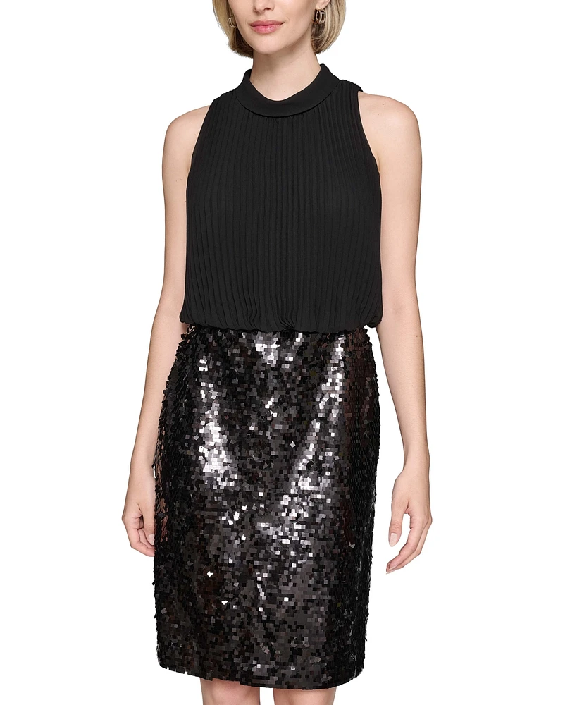 Karl Lagerfeld Paris Women's Mixed-Media Sequined Dress