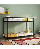 Sugift Low Profile Twin Over Metal Bunk Bed with Full-length Guardrails