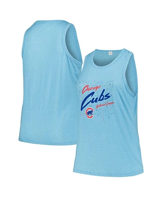 Soft As A Grape Women's Light Blue Chicago Cubs Plus Curvy High Neck Tri-Blend Tank Top