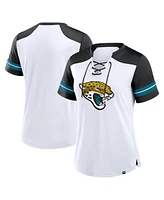 Fanatics Women's White/Black Jacksonville Jaguars Foiled Primary Lace-Up T-Shirt