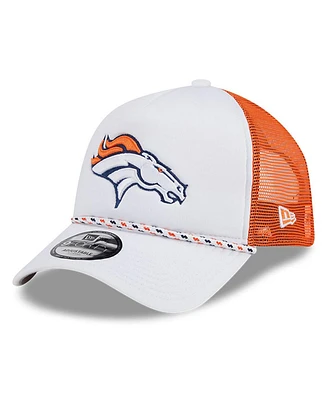 New Era Men's White/Orange Denver Broncos Court Sport Foam Front A-Frame 9FORTY Adjustable Trucker Hat