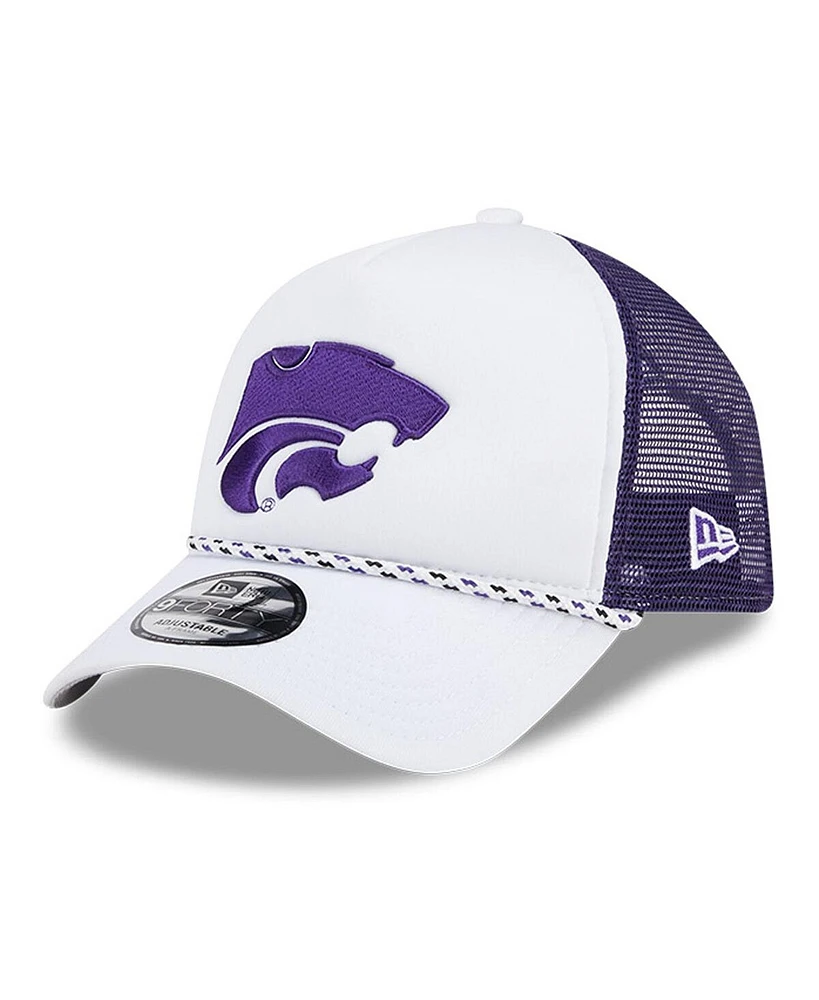 New Era Men's White/Purple Kansas State Wildcats Court Sport Foam A-Frame 9FORTY Adjustable Trucker Hat