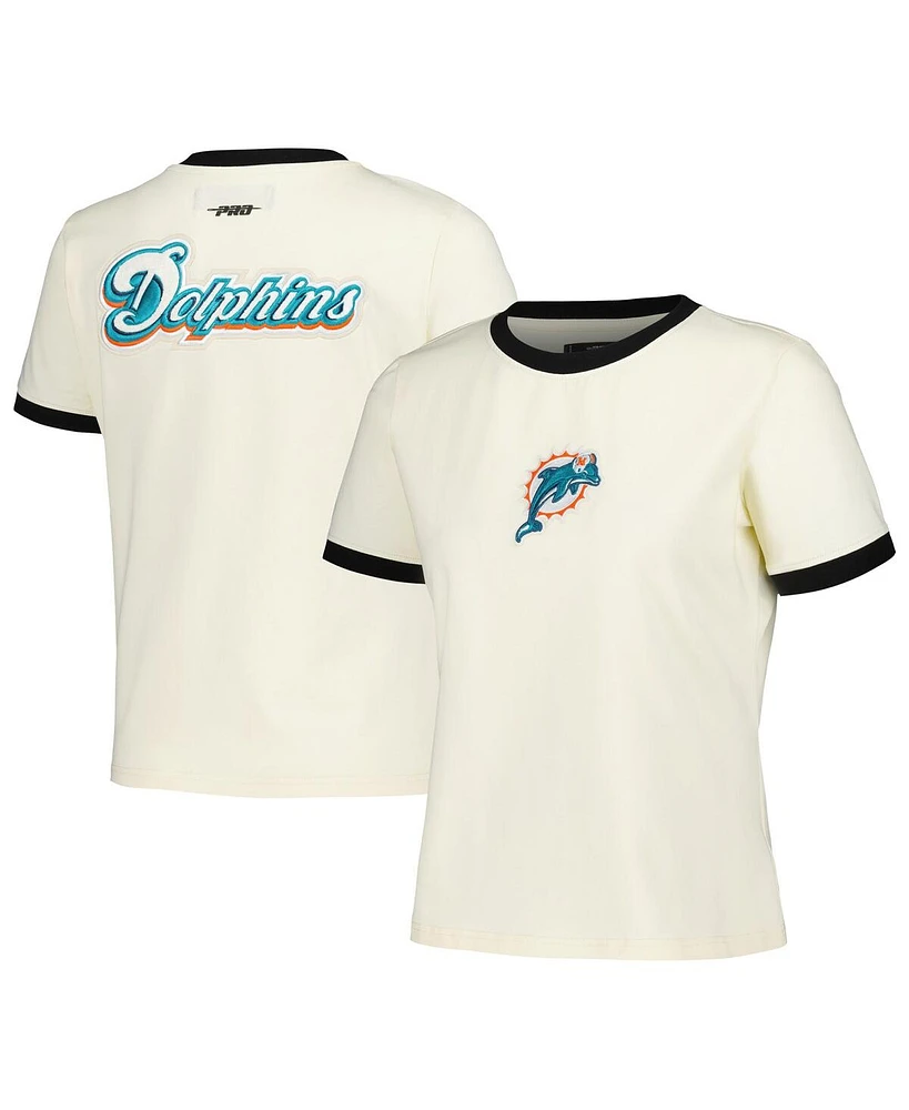 Pro Standard Women's Cream Miami Dolphins Retro Classic Ringer T-Shirt