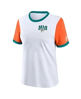 Nike Women's White/Orange Miami Dolphins Rewind Ringer T-Shirt