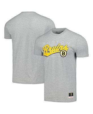 Mitchell & Ness Men's Heather Gray Boston Bruins 100th Anniversary Script Sweep T-Shirt