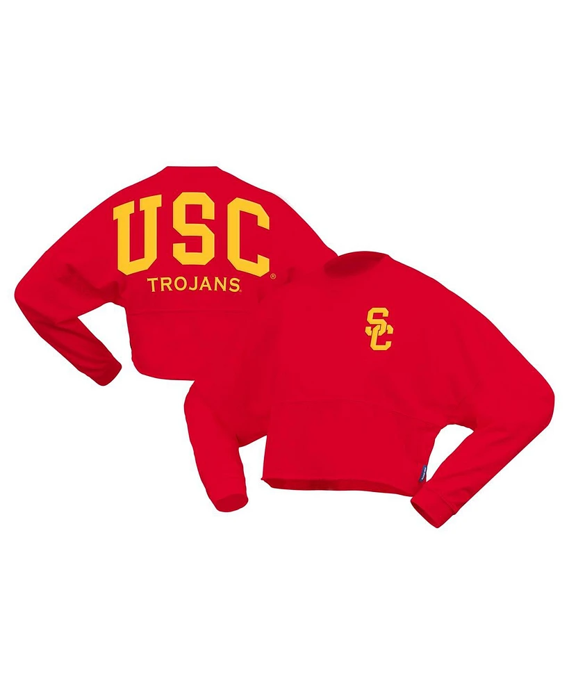 Spirit Jersey Women's Cardinal Usc Trojans Oversized Cropped Long Sleeve T-Shirt