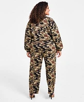 Nina Parker Trendy Plus Size Camouflage Knit Jacket Ribbed Tank Top Camouflage Knit Pants