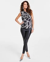 I.n.c. International Concepts Women's Chain-Print Cowlneck Top, Created for Macy's