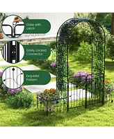 Costway 87" Garden Arbor Arched Lockable Gate Top Arbor Trellis with Side Planters