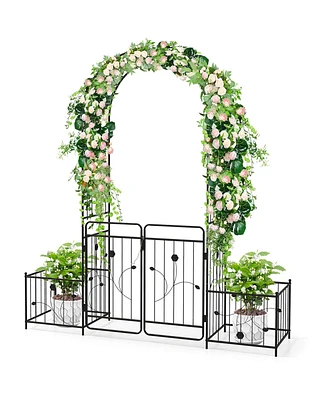 Costway 87" Garden Arbor Arched Lockable Gate Top Arbor Trellis with Side Planters