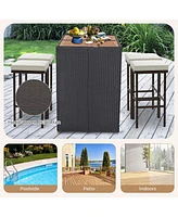 Wicker Bar Stools Set of 2 with Removable Seat Cushions Footrest Support 400 Lbs