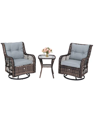 Costway 3 Pcs Patio Furniture Set Rocking Chairs Set of 2 with Glass Top Side Table