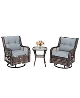 Costway 3 Pcs Patio Furniture Set Rocking Chairs Set of 2 with Glass Top Side Table