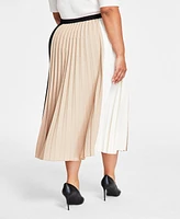 Anne Klein Plus Colorblock Pleated Midi Skirt