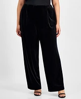 Kasper Plus Velvet Wide-Leg Pull-On Pants