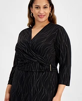 Kasper Plus 3/4-Sleeve Knit Wrap Dress