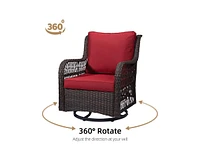 gaomon Idealhouse 3 Pieces Outdoor Wicker Swivel Rocker Patio Set, 360 Degree Swivel Rocking Chairs Elegant Wicker Patio Bistro Set with Premuim Cushi