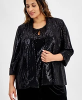 Kasper Plus Metallic-Dot Open-Front Cardigan