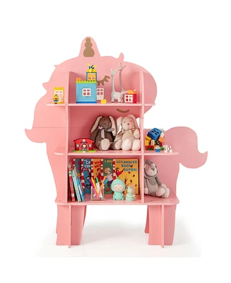 Costway Unicorn Bookcase for Kids 3-Tier Toy Storage Organizer with Open Storage Shelves