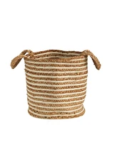 Slickblue 14" Boho Chic Basket Cotton and Jute Stripe with Handles