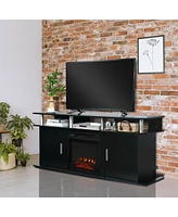 Gymax 63'' Fireplace Tv Stand W/18'' 1400W Electric Fireplace up to 70'' Black