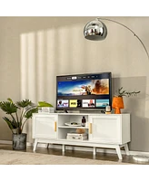 Gymax Tv Stand Entertainment Media Console w/ 2 Rattan Cabinets & Open Shelves