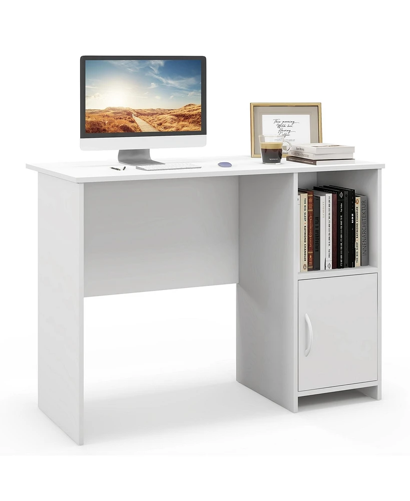 Costway Modern Computer Desk with Cabinet Cable Holes & Open Shelf Storage for Home Office