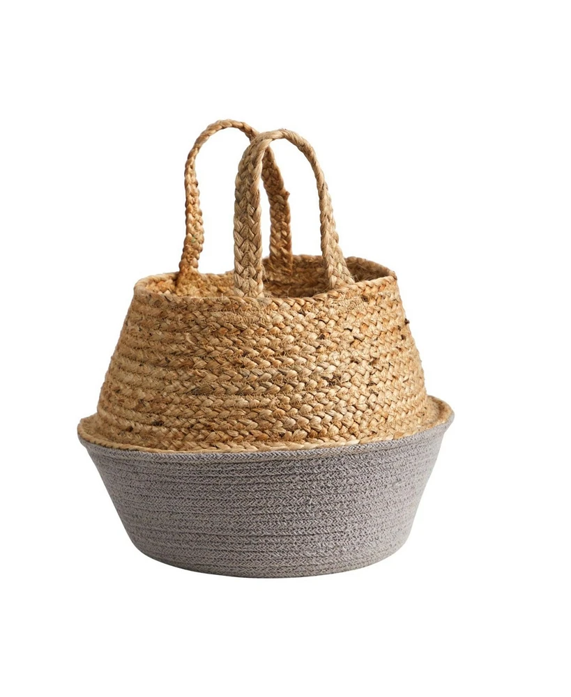 Slickblue 14" Boho Chic Handmade Cotton & Jute Woven Basket