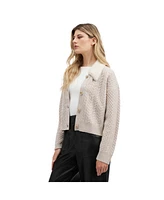 Nvlt Women's Cable Knit Cardigan with Faux Fur Collar