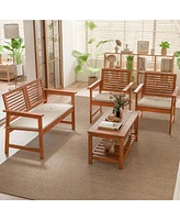 Costway 4 Pcs Patio Conversation Set with Soft Seat Cushions 2-Tier Rectangle Coffee Table