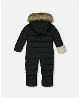 Deux par Baby Girl One Piece Hooded Snowsuit Black Designed For Car Seat - Infant|Toddler