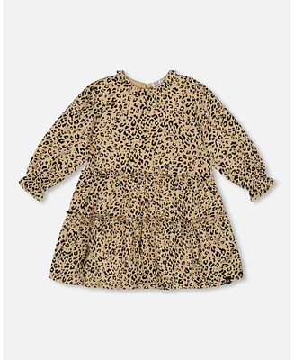 Deux par Deux Toddler Girls Long Sleeve Viscose Dress With Frill Printed Leopard - Toddler|Child