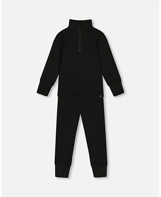 Deux par Kids Unisex Two Piece Thermal Underwear Set Black