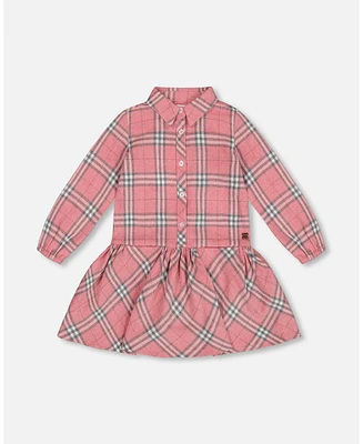 Deux par Girl Flannel Shirt Dress With Frill Pink Plaid - Toddler|Child