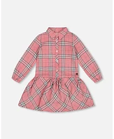 Deux par Girl Flannel Shirt Dress With Frill Pink Plaid - Toddler|Child