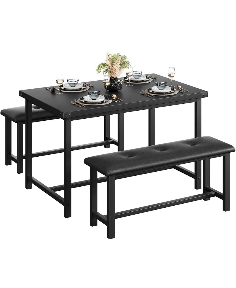 gaomon Dining Table Set for 4, Rectangular Kitchen Table Set of 4, 3 Piece Kitchen Table Set with 2 Upholstered Benches, Dining Table Set for Small Sp