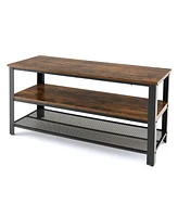 Gymax 3-Tier Industrial Tv Stand Entertainment Media Center Console w/ Metal Mesh Shelf