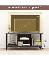 Gymax Tv Console Table w/ Power Outlets 50" Industrial Tv Stand w/ Open Shelves & Compartments