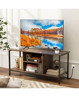 Gymax Tv Console Table w/ Power Outlets 50" Industrial Tv Stand w/ Open Shelves & Compartments