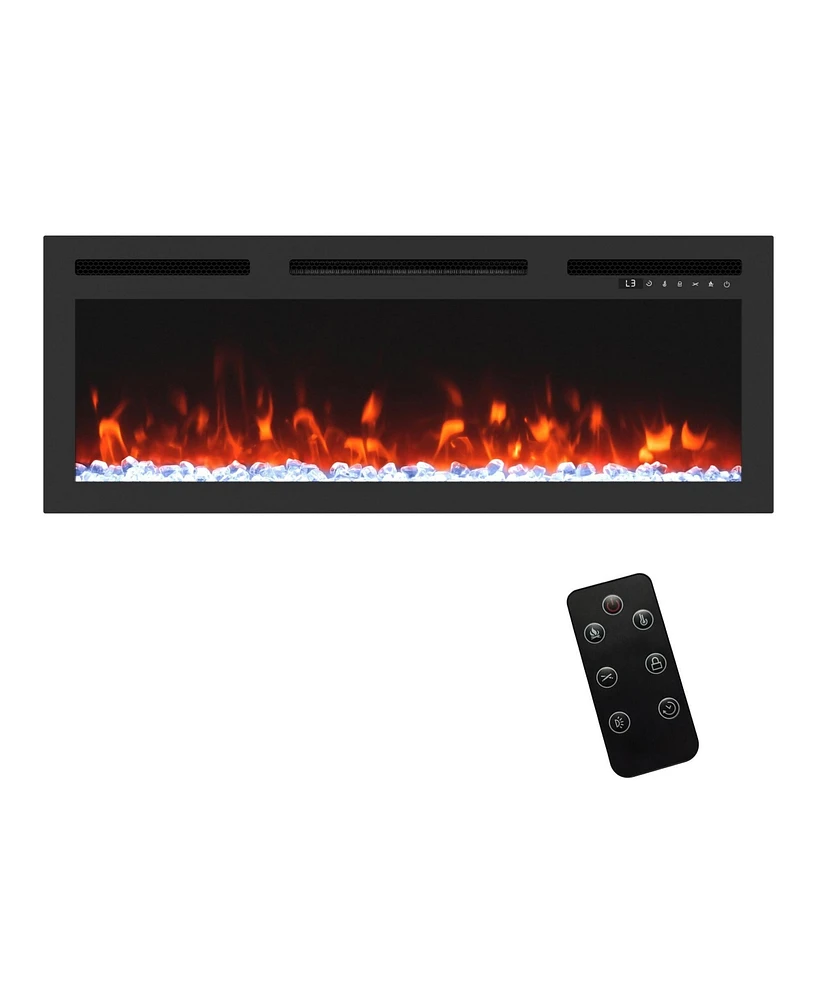 Boyel Living 29.3 in. Wall Mounted Recessed Electric Fireplace Black with Multi-Color Flame