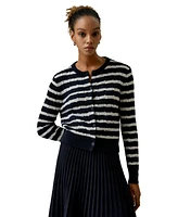 Lilysilk Women's Striped Cable-Knit Cashmere Cardigan