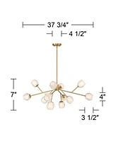 Possini Euro Design Tofay Warm Brushed Brass Sputnik Chandelier Lighting 37 3/4" Wide Modern Dimmable Led Frost Glass Shades 12