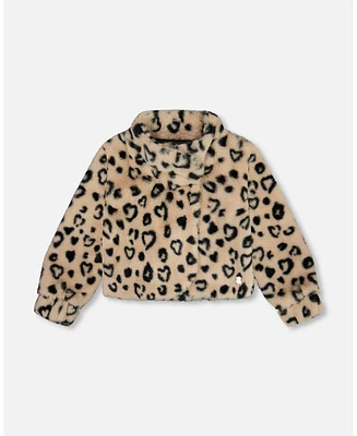 Deux par Deux Girl Printed Faux Fur Jacket Leopard - Toddler|Child