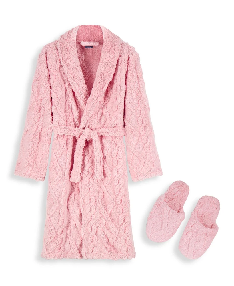 Max and Olivia Girls Cozy Novelty Fleece 2 pc Robe Slippers Set