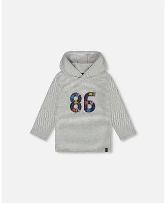 Deux par Big Boys Super Soft Hooded T-Shirt With Print Gray Stripe